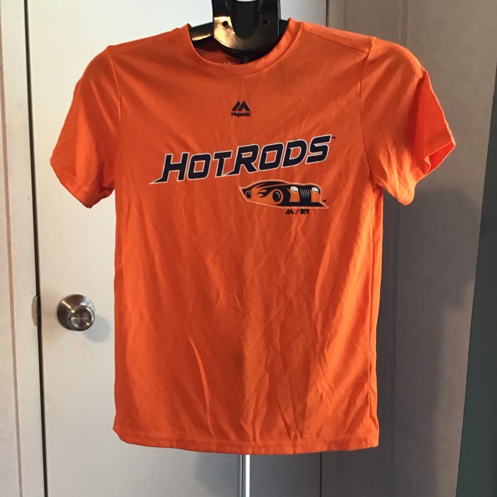 Majestic MILB Bowling Green Hot Rods T-Shirt Youth Kids M Evolution Cool Orange